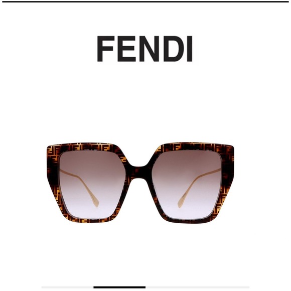 Fendi FF Vertigo Square Sunglasses Tortoiseshell‎ Brown Gradient Gold Accents main image 7